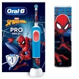 Periuță de dinți electrică + trusă de călătorie Vitality Pro Kids Spider-Man, pentru copii 3+ ani, Oral-B