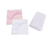 Set 2 cearceafuri pentru patut + protectie impermeabila, 120x60 cm, Alb/Roz, Fic Baby