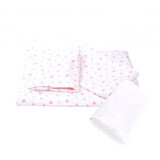 Set lenjerie cu 3 piese pentru patut + protetectie impermeabila, 120x60cm, Stelute Roz, Fic Baby