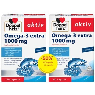 Pachet Omega - 3 Extra, 1000 mg, 120 + 60 capsule, Doppelherz 