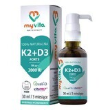 MyVita K2 + D3 Forte, vitamina K 100 µg + vitamina D 2000 UI, picături, 30 ml