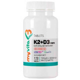 MyVita K2 + D3 Forte, vitamina K MK-7 din natto 100 µg + vitamina D 4000 UI, 120 tablete