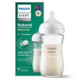 Avent Natural Response, biberon de sticlă cu tetină reactivă, debit 3, SCY933/01, după 1 lună, 240 ml 