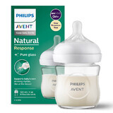 Avent Natural Response, biberon de sticlă cu tetină reactivă, debit 2, SCY930/01, de la naștere, 120ml 