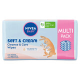 Nivea Baby Soft&amp;Cream, șervețele umede, biodegradabile, 4 x 57 bucăți