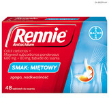 Rennie Antacidum 680 mg + 80 mg, aromă de mentă, 48 pastiluțe