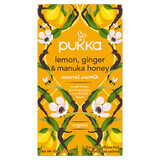 Pukka Lemon Ginger &amp; Manuka Honey Organic, tisana alla frutta e alle erbe, zenzero e limone, aromatizzata, 2 g x 20 bustine 