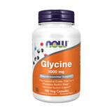 Now Foods Glycine 1000 mg, glicină, 100 capsule vegetariene