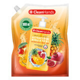 CleanHands, săpun lichid antibacterian, fructe tropicale, rezervă, 1000 ml