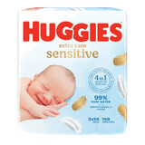 Huggies Extra Care Sensitive, șervețele umede, 3 x 56 buc