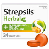 Strepsils Herbal, aromă de miere, melissa și propolis, fără zahăr, 24 pastile 