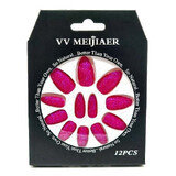 Set de 12 uñas postizas de purpurina, VV Meijiaer, rosa