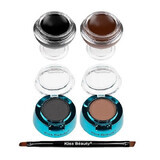 Kit Sprancene, Kiss Beauty, Fit Eye Durable, 2 Gel Sprancene, 2 Fard Sprancene, Pensula, Black-Brown