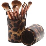 Set of 12 Makeup Brushes, Leopard Storage Case