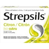 Strepsils pastiluțe fără zahăr lămâie 24 pastiluțe