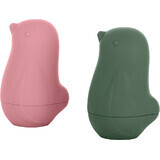 Petite&Mars Giocattoli da bagno in silicone - Uccelli d'amore Verde Rosa 6m+