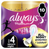 Always Platinum, prosoape igienice cu aripi, mărimea 4, Secure Night, 10 bucăți