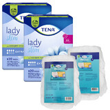 Set Tena Lady Slim, prosoape sanitare specializate, Extra, 2 x 20 buc + ProSkin Pants Chiloți absorbanți normali, mărimea M și L, 2 mostre