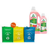 Set Frosch, gel de înmuiere a țesăturilor, rodie, 1,5 l + concentrat de înmuiere a țesăturilor, rodie, 750 ml + saci de separare a deșeurilor, 3 gratuit