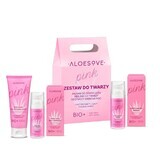 Aloesove Pink Face Kit, Reinigungslotion, 75ml + Gesichtspeeling, 50ml + nährende Nachtcreme, 50ml