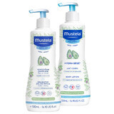 Set Mustela Bebe Enfant, gel de spălare a corpului din prima zi, 500 ml + lapte de corp din prima zi, 500 ml