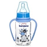 Biberon din sticla cu manere, 125ml, +0luni, Bambino