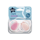 Chupetes ortodónticos Night Time, 0-6 meses, 2 piezas, Rosa, Tommee Tippee