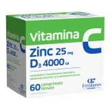 Vitamina C 1000 mg + Zn 25 mg + D3 4000UI, 60 comprimate filmate, Fiterman