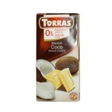 Ciocolata alba cu nuca de cocos si indulcitor, 75 g, Torras