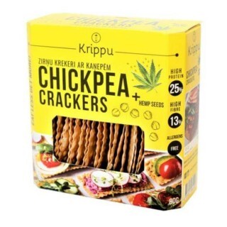 Crackers bio fara gluten cu naut si seminte de canepa, 80 g, Krippu