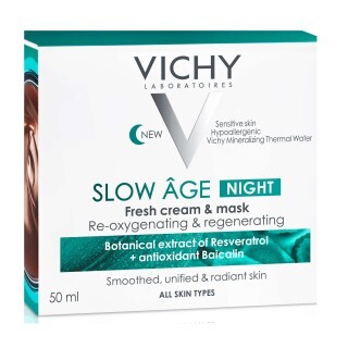 Cremă de noapte și masca de față cu efect răcoritor pentru toate tipurile de ten Slow Âge, 50 ml, Vichy