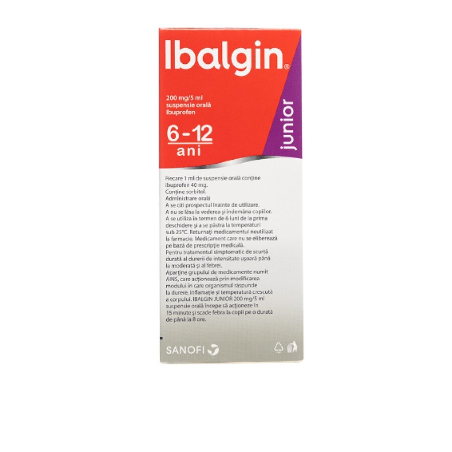 Ibalgin Junior 200 mg/5ml, 100 ml suspensie orala, Sanofi