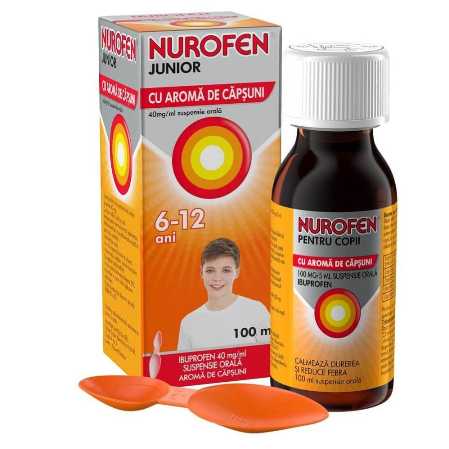 Nurofen Junior cu aromă de căpșuni, 6-12 ani, 100 ml, Reckitt Benckiser Healthcare recenzii