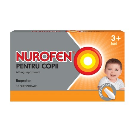 Nurofen pentru copii 3+ luni 60 mg, 10 supozitoare,  Reckitt Benckiser Healthcare