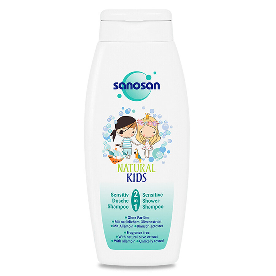 Șampon și gel de duș 2 în 1 Sensitive Natural Kids, 250 ml, Sanosan