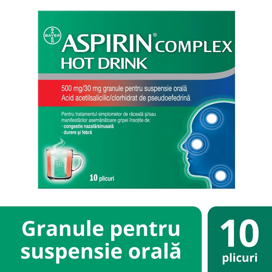 Aspirin Complex Hot Drink plicuri, 10 plicuri, Bayer