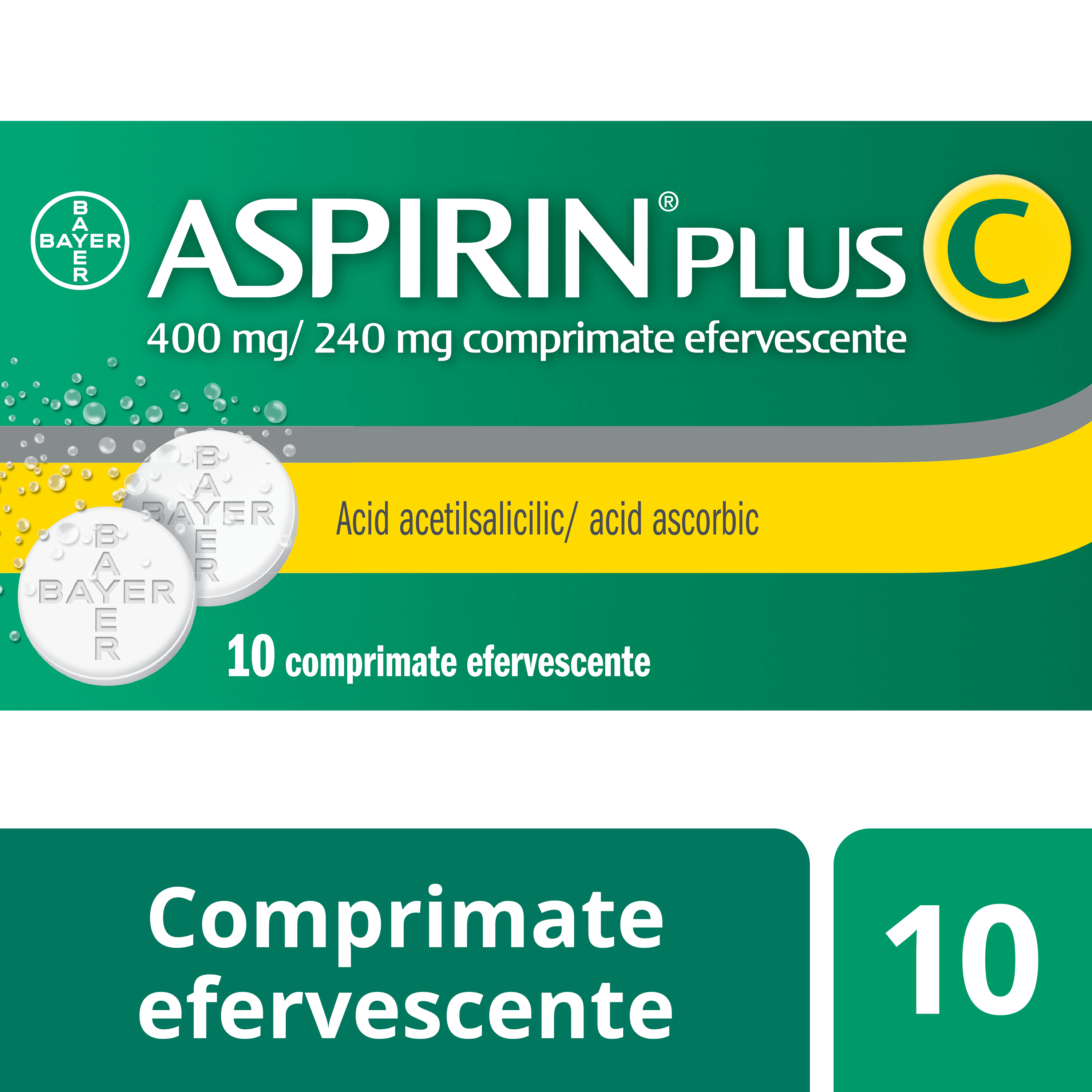 Aspirin Plus C 400 mg/240 mg, 10 comprimate efervescente, Bayer