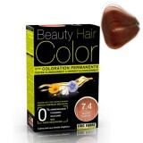 Vopsea de par cu extracte vegetale si bumbac Blond Cuivre, Nuanta 7.4, 160 ml, Beauty Hair Color