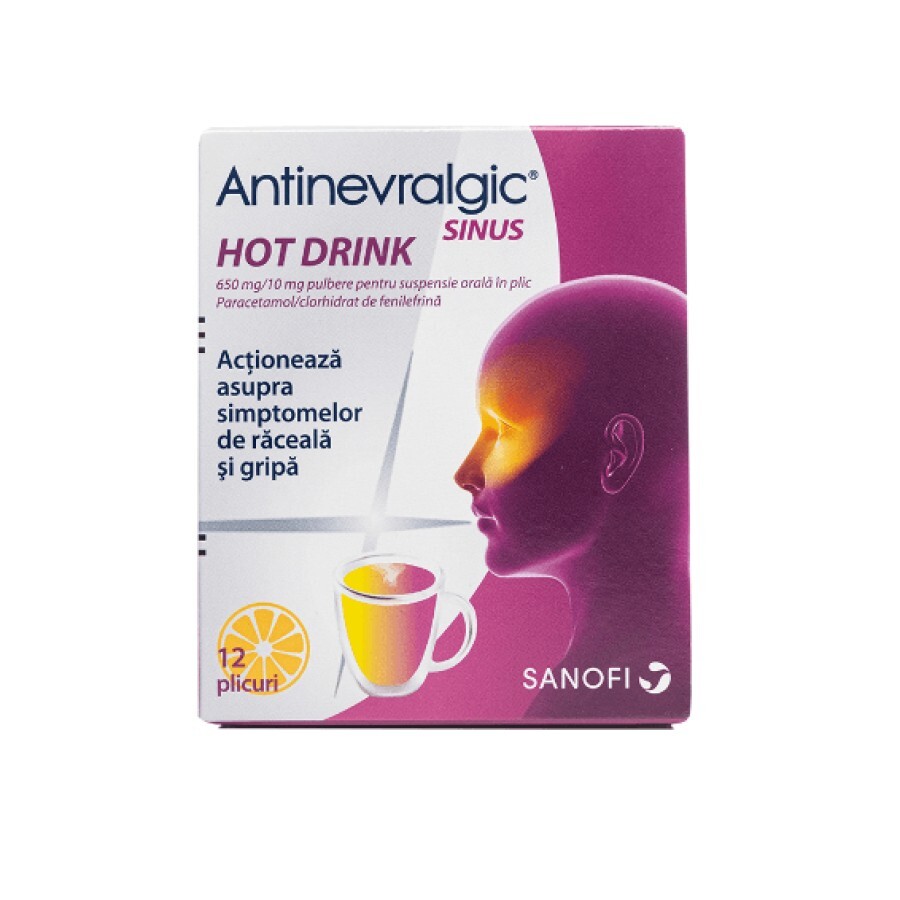 Antinevralgic Sinus Hot Drink 650 mg/10mg, 12 plicuri, Sanofi
