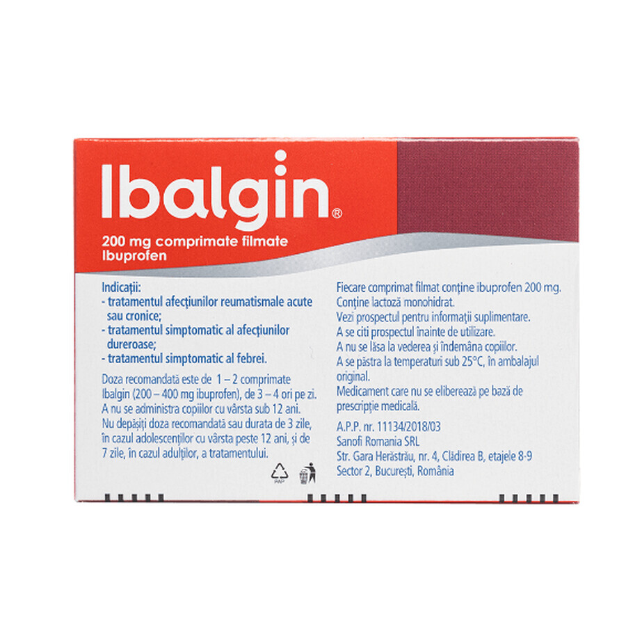 Ibalgin 200 mg, 24 comprimate filmate, Sanofi