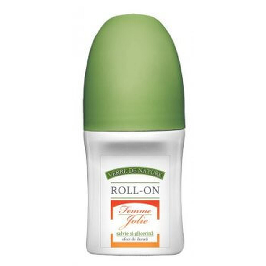 Deodorant roll-on cu Salvie si Glicerina Femme Jolie, 50 ml, Verre de Nature