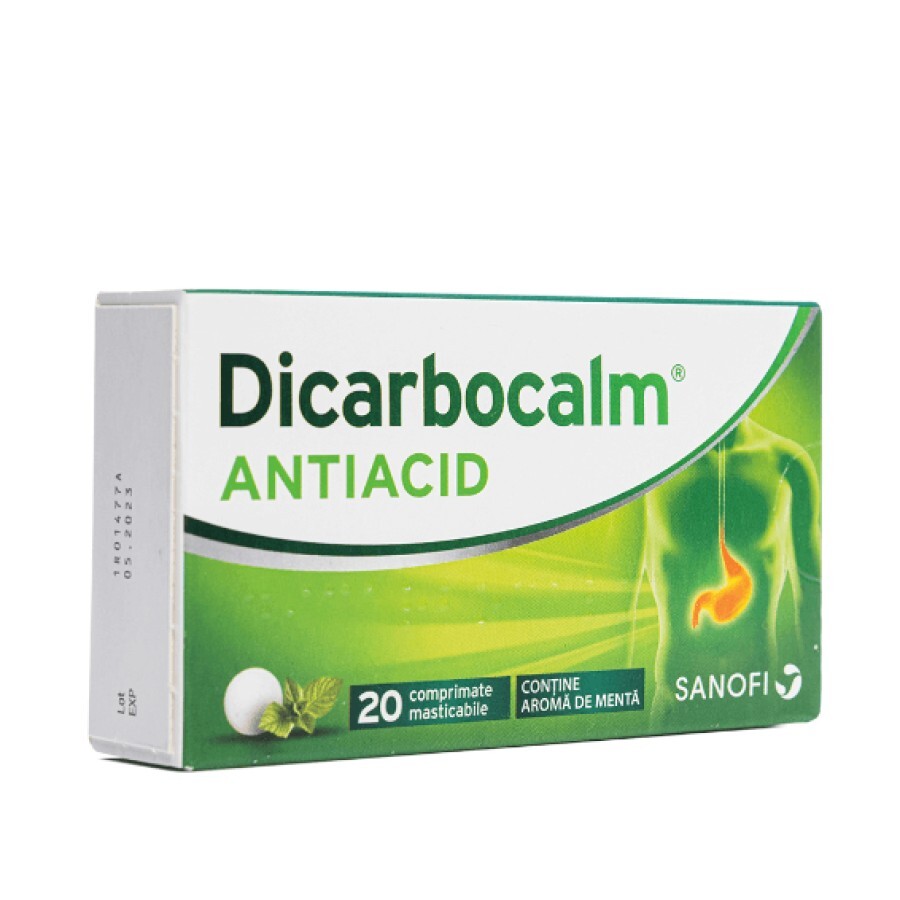 Dicarbocalm antiacid, 20 comprimate masticabile, Sanofi