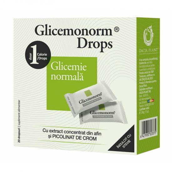 Glicemonorm Drops, 20 bucati, Dacia Plant Vitamine si suplimente