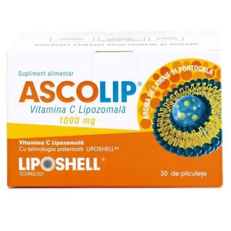 Ascolip Vitamina C Lipozomala cu aroma de portocale, 1000 mg, 30 plicuri, Liposhell