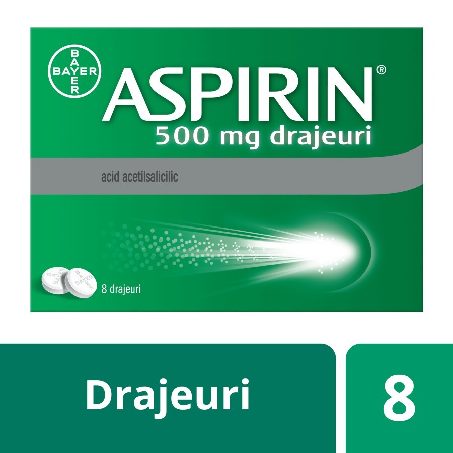 Aspirin 500 mg, 8 drajeuri