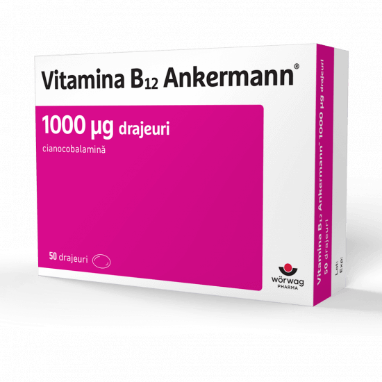 Vitamina B12 Ankermann, 1000 μg, 50 drajeuri, Worwag Pharma