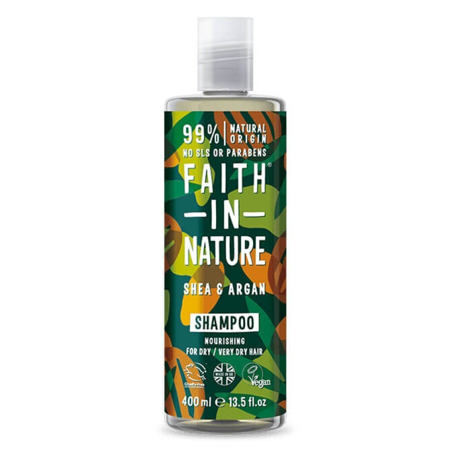 Sampon natural hranitor cu unt de shea si ulei de argan pentru par uscat, Faith in Nature, 400 ml