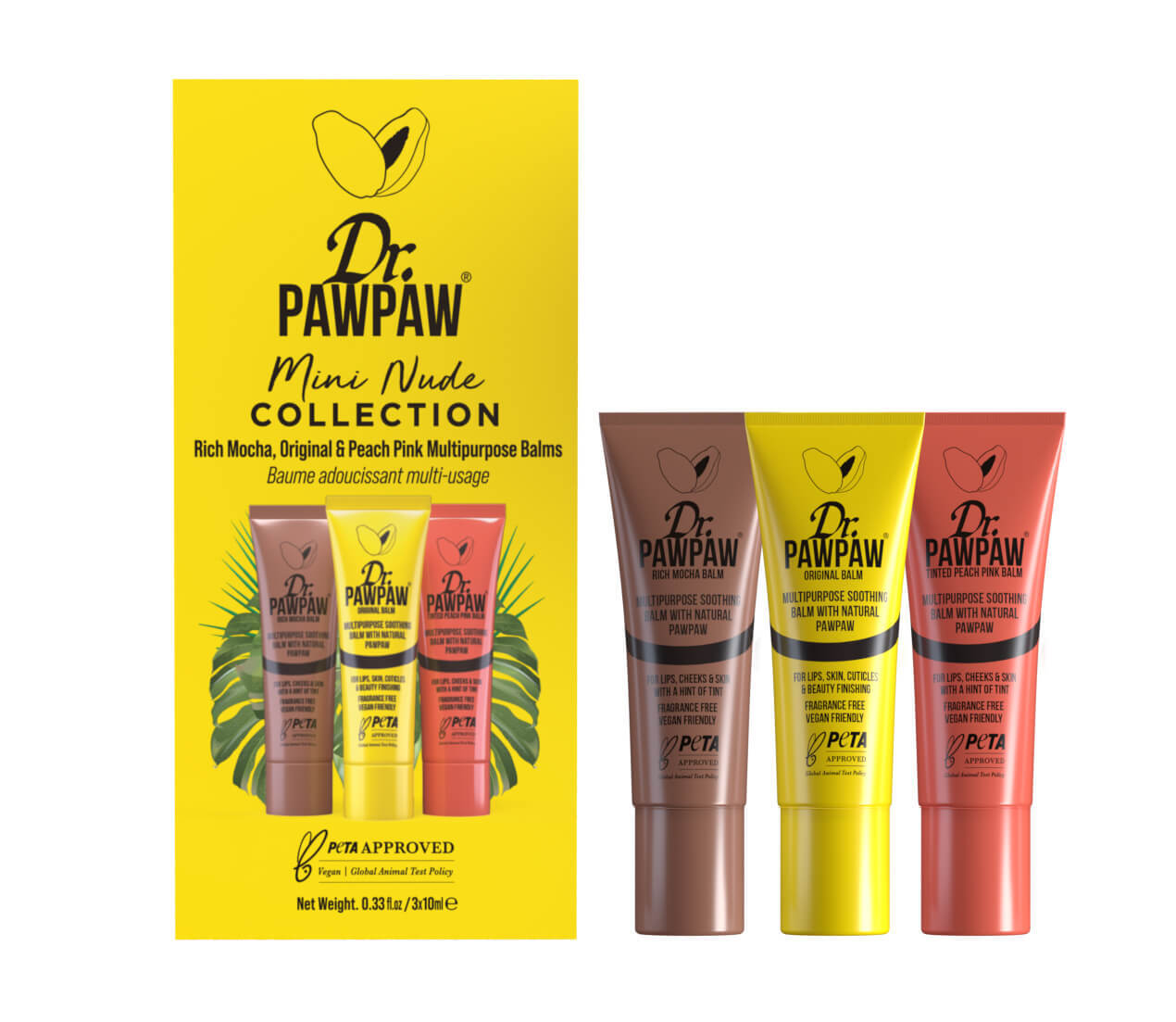 Set cadou balsamuri buze Mini Nude Collection, Dr.PAWPAW, 3 x 10 ml