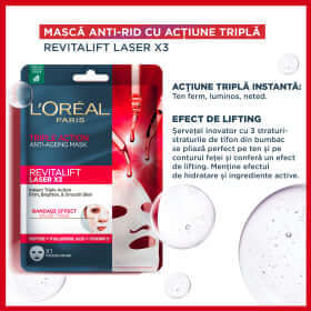 Loreal Mască servețel cu acțiune tripla antirid, 28g, 1 buc