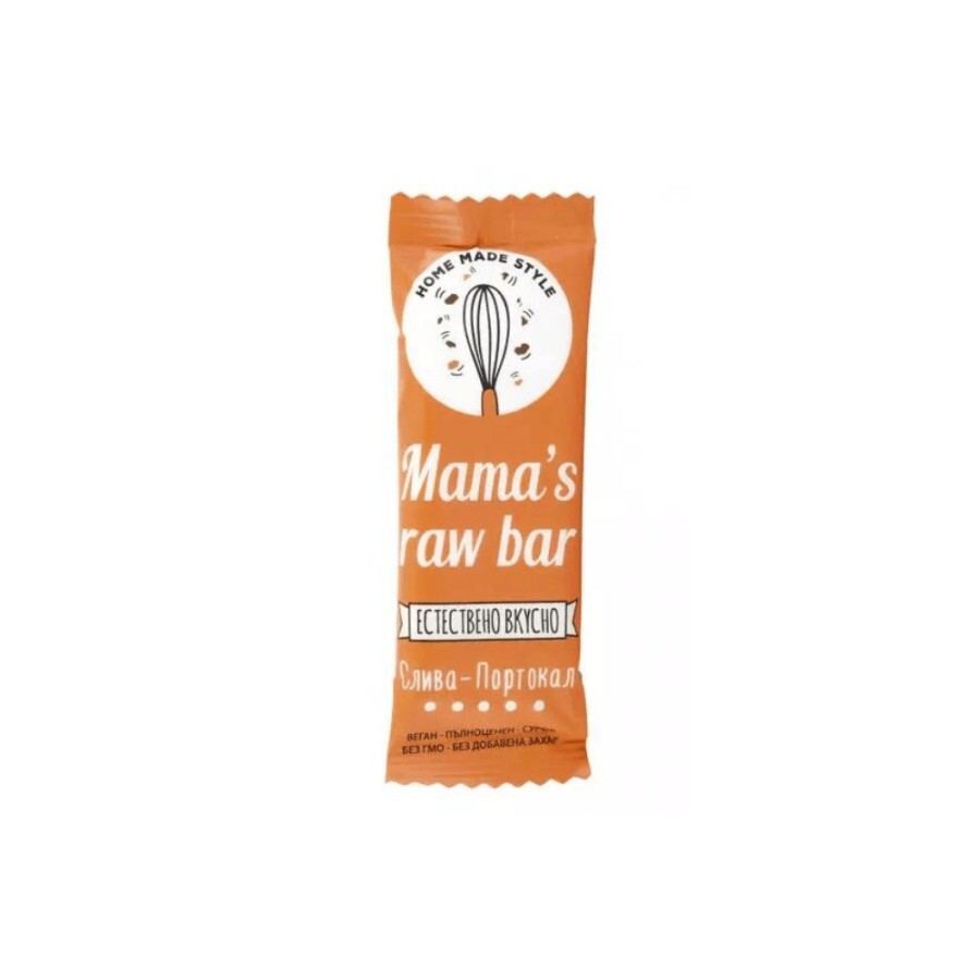 Baton cu prune usate si portocale, 30 g, Mama's Raw Bar